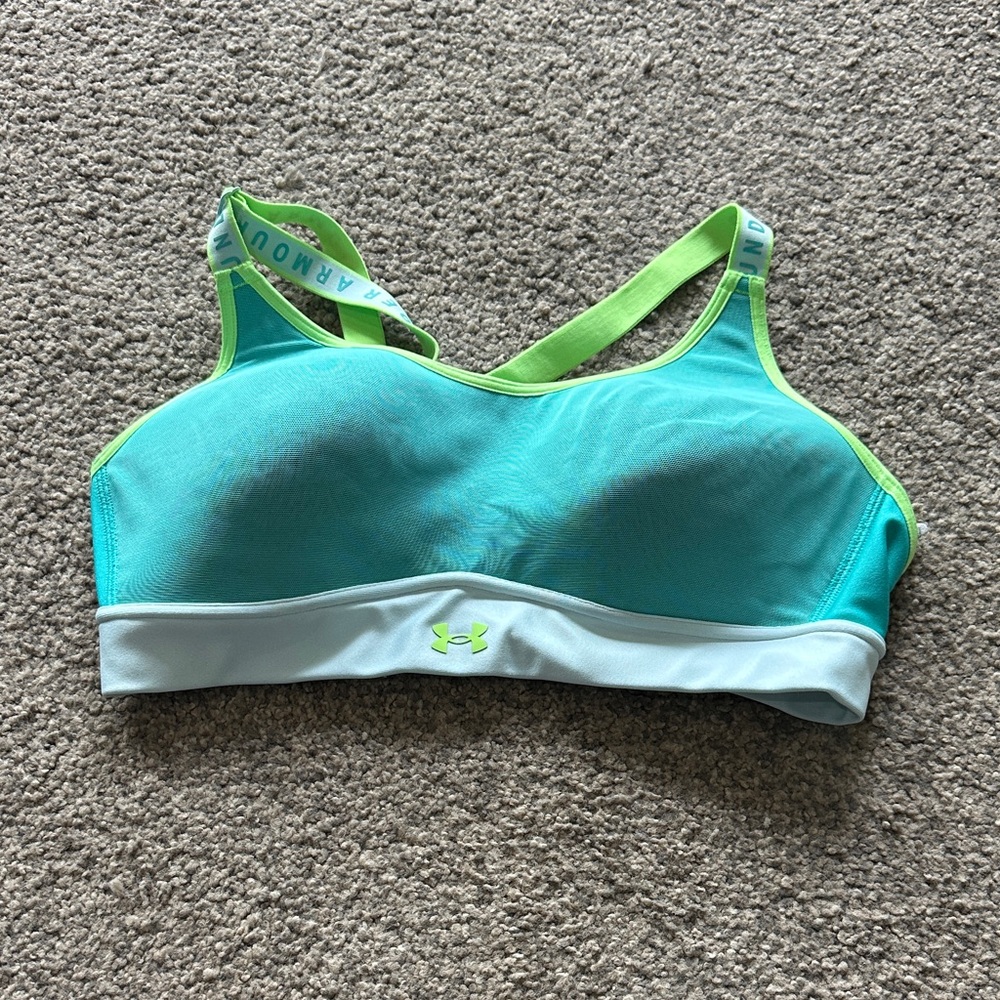 Under Armour Turquoise and Lime Light Support Sports Bra